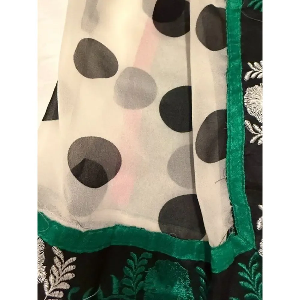 VTG Artisan Embroidered Sheer Shawl Wrap Oversized Polka Dot Floral 87
